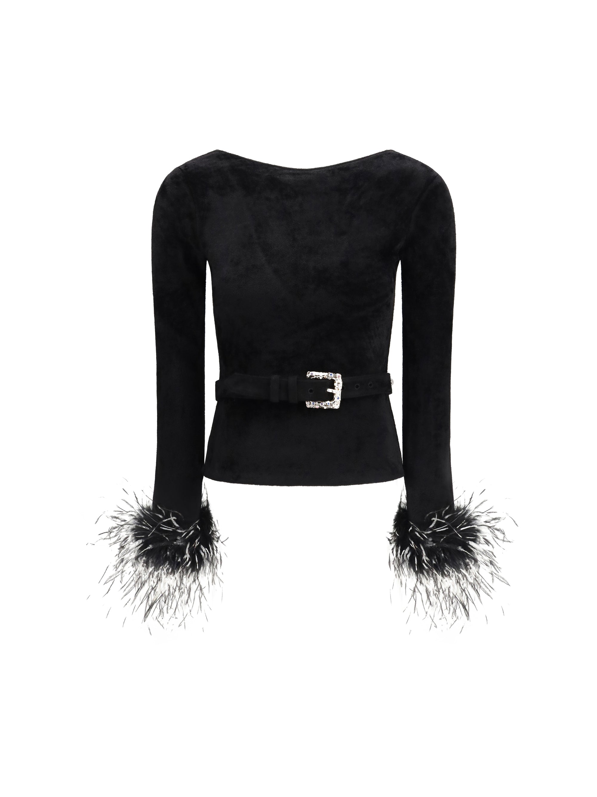 feather-trimmed chenille knit top