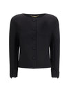 collarless fitted jacket in wool crêpe