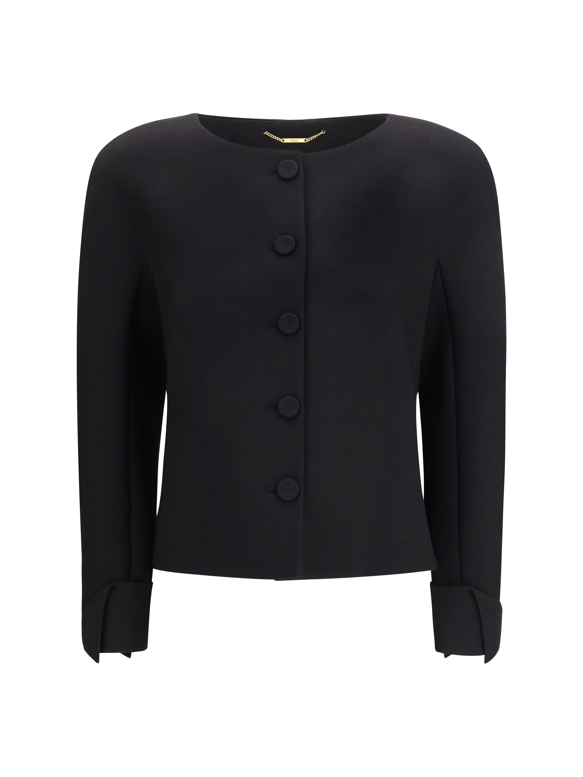 collarless fitted jacket in wool crêpe