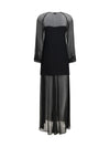 georgette and crêpe long dress with bow and tassels
