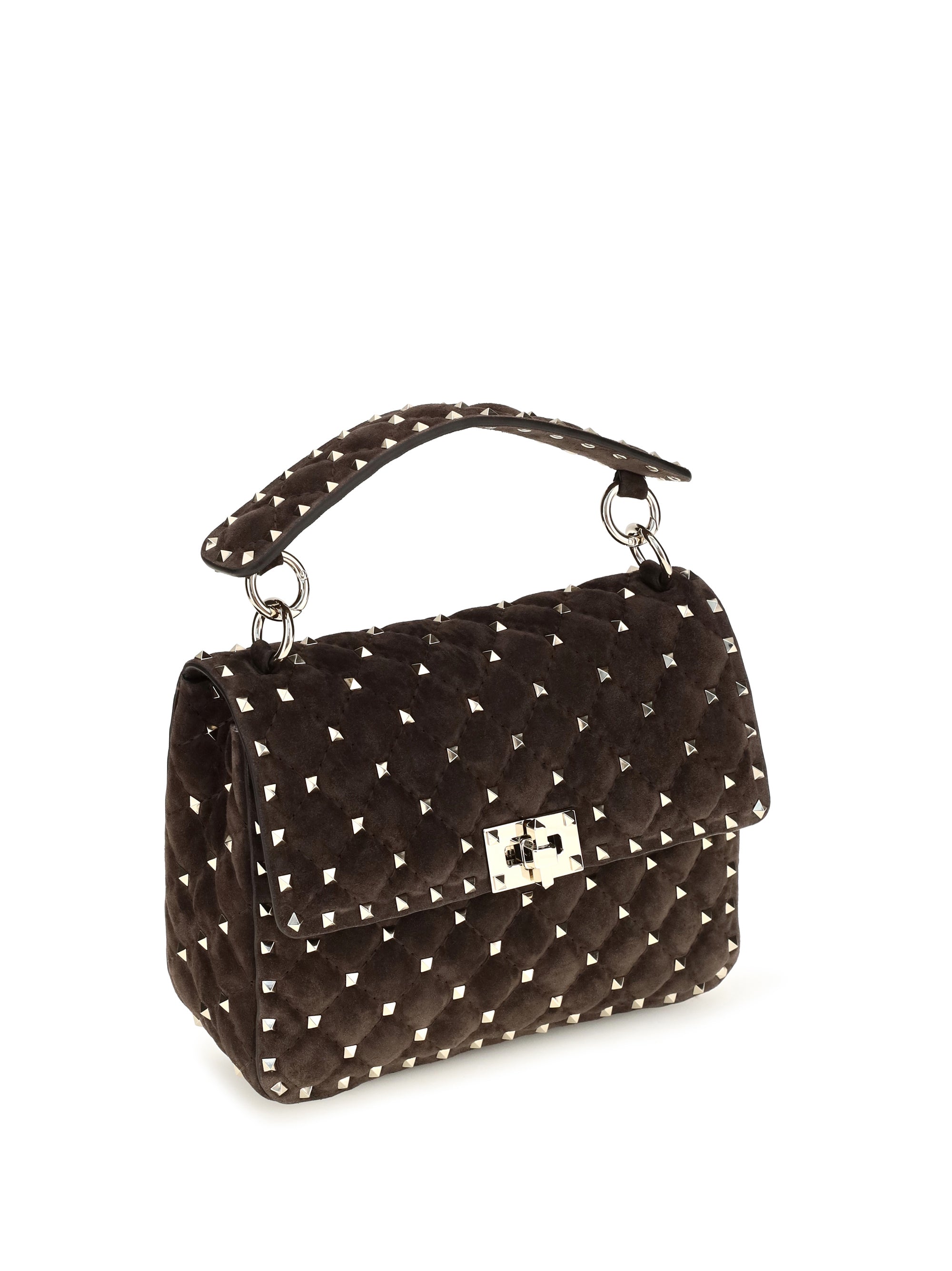 medium rockstud spike suede top handle bag