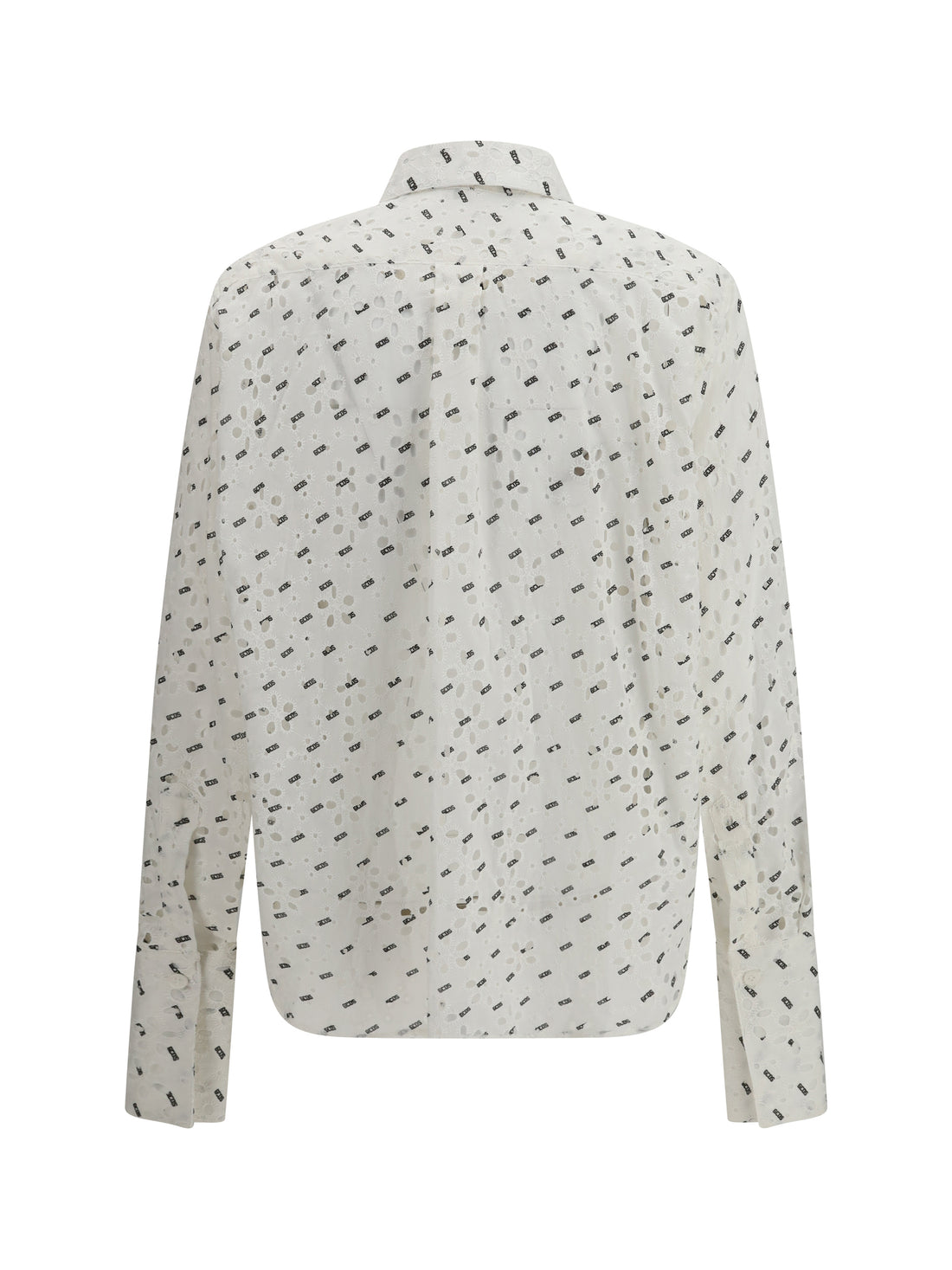 GCDS OS cotton broderie anglaise shirt with all-over logo embroidery
