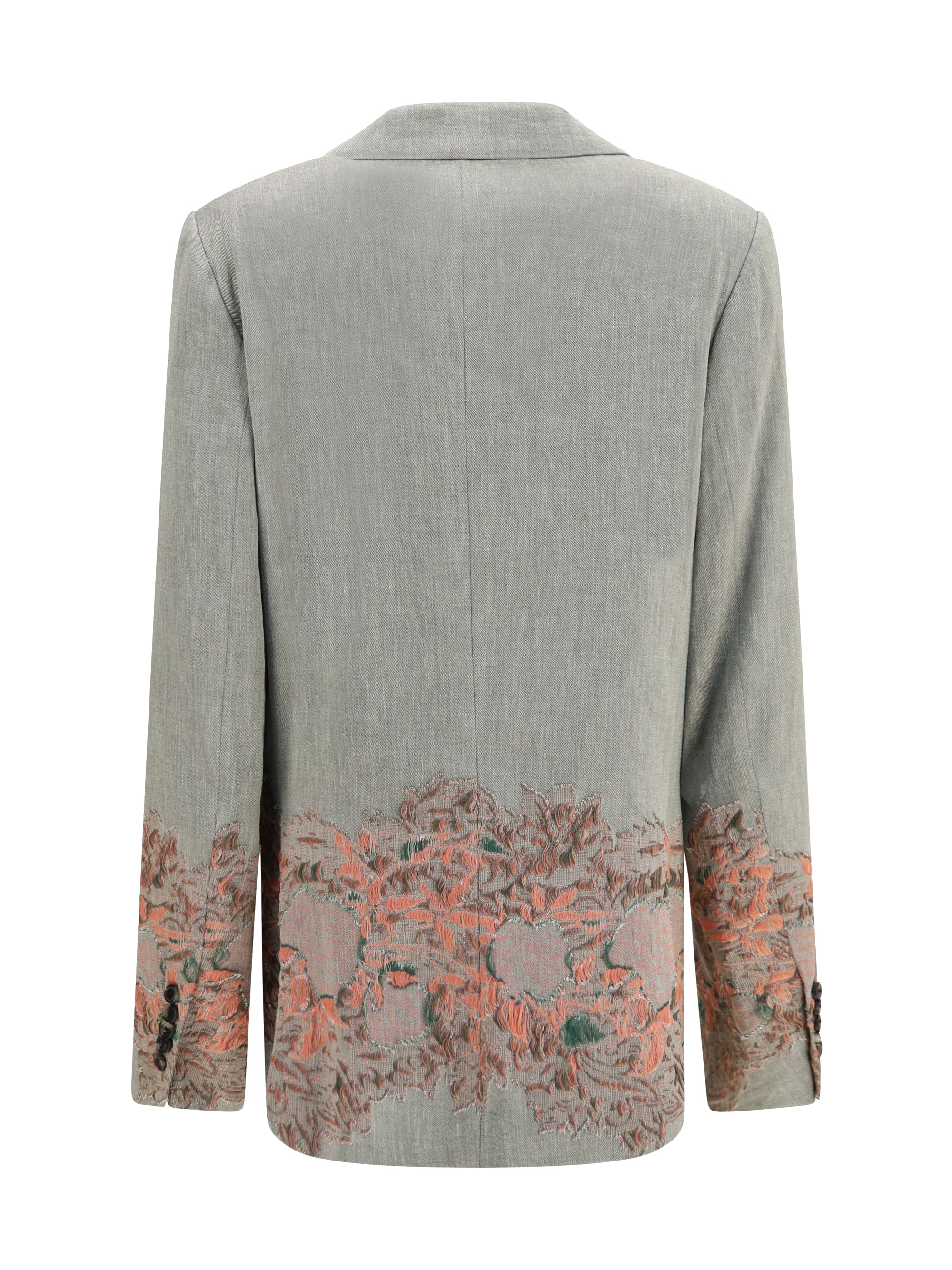 double-breasted linen and cotton-blend blazer with embroidery