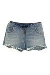 zip v-waist shorts in used-effect stone-washed cotton denim