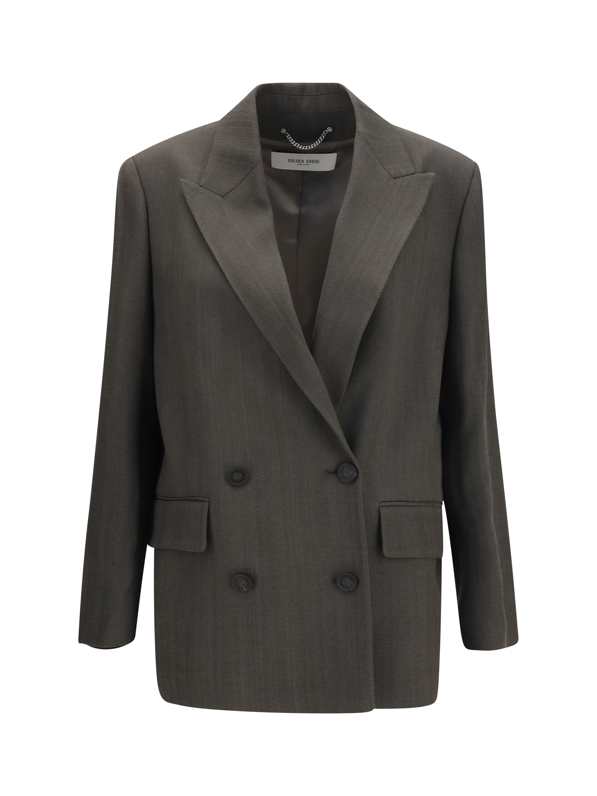 double-breasted blazer with drawstring