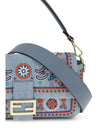 multicolor embroidered denim shoulder bag