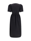 midi dress with bows and puff shoulders