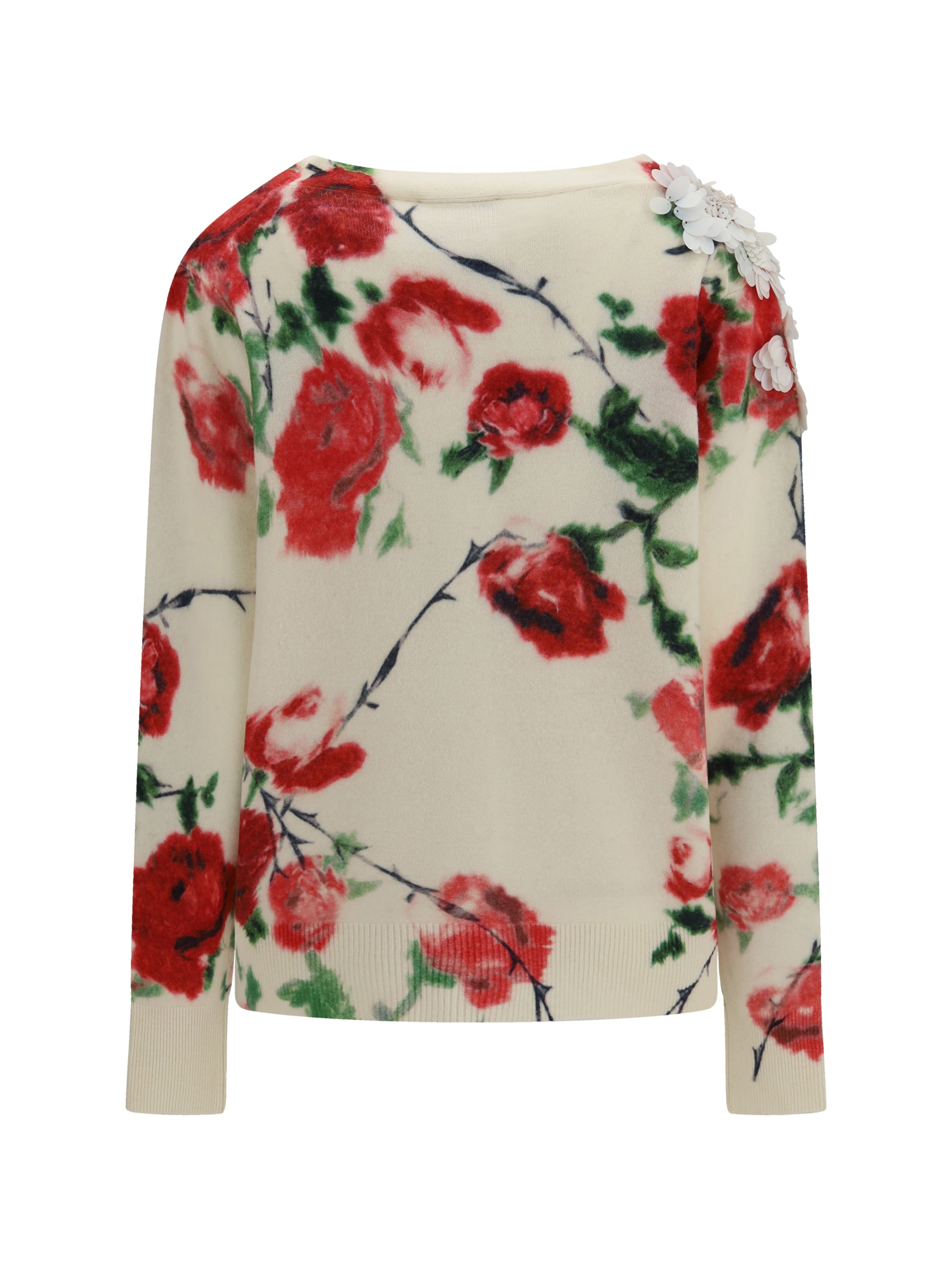 wool and cashmere sweater with applied roses