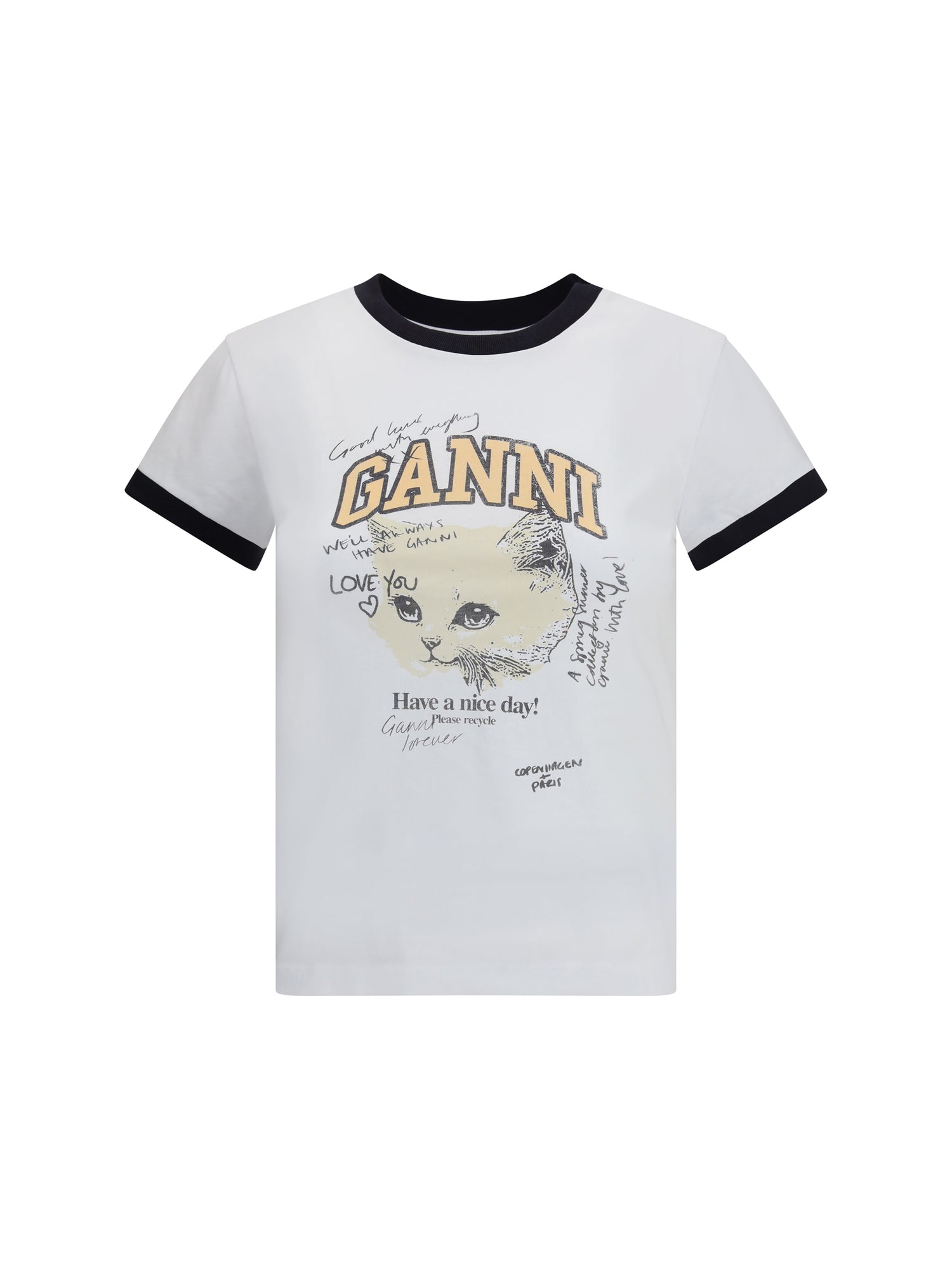 GANNI M kitten print t-shirt 