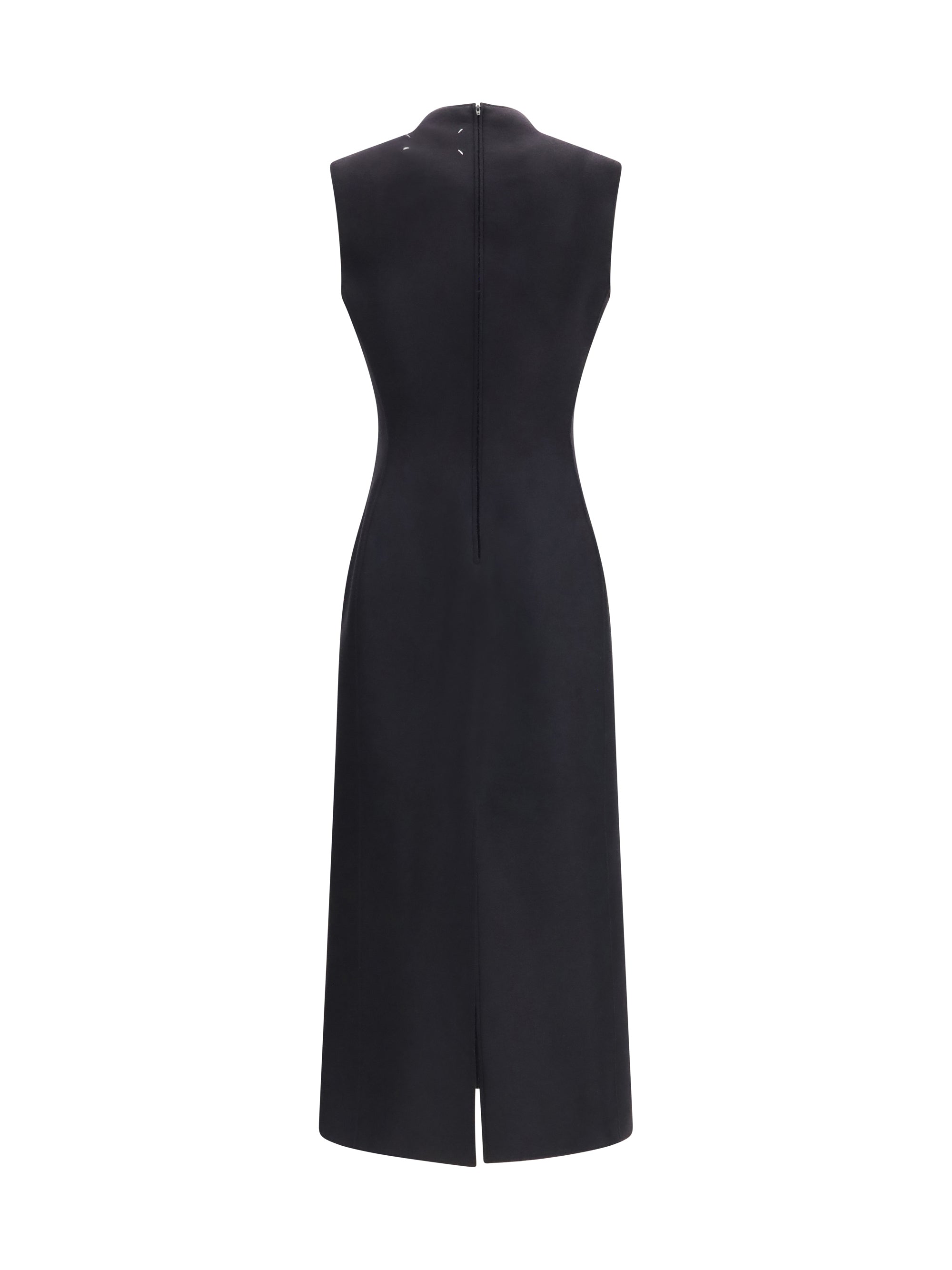 sleeveless virgin wool midi dress
