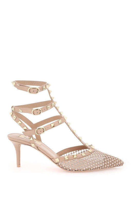 mesh rockstud pumps with crystals