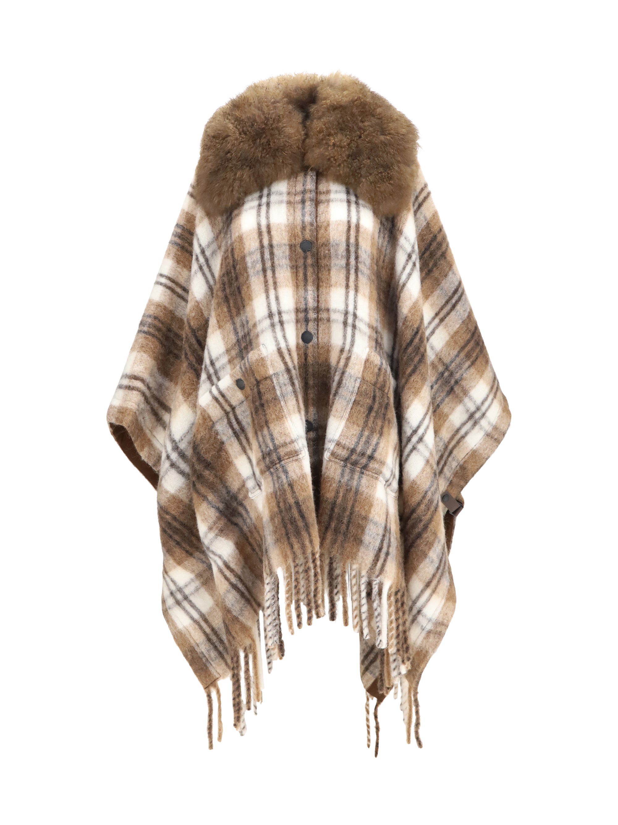 wool-blend cape with shearling collar