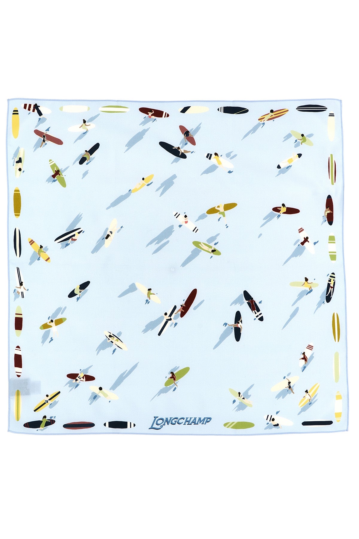 the longchamp en attendant la vague scarf stands out for its square shape and pu