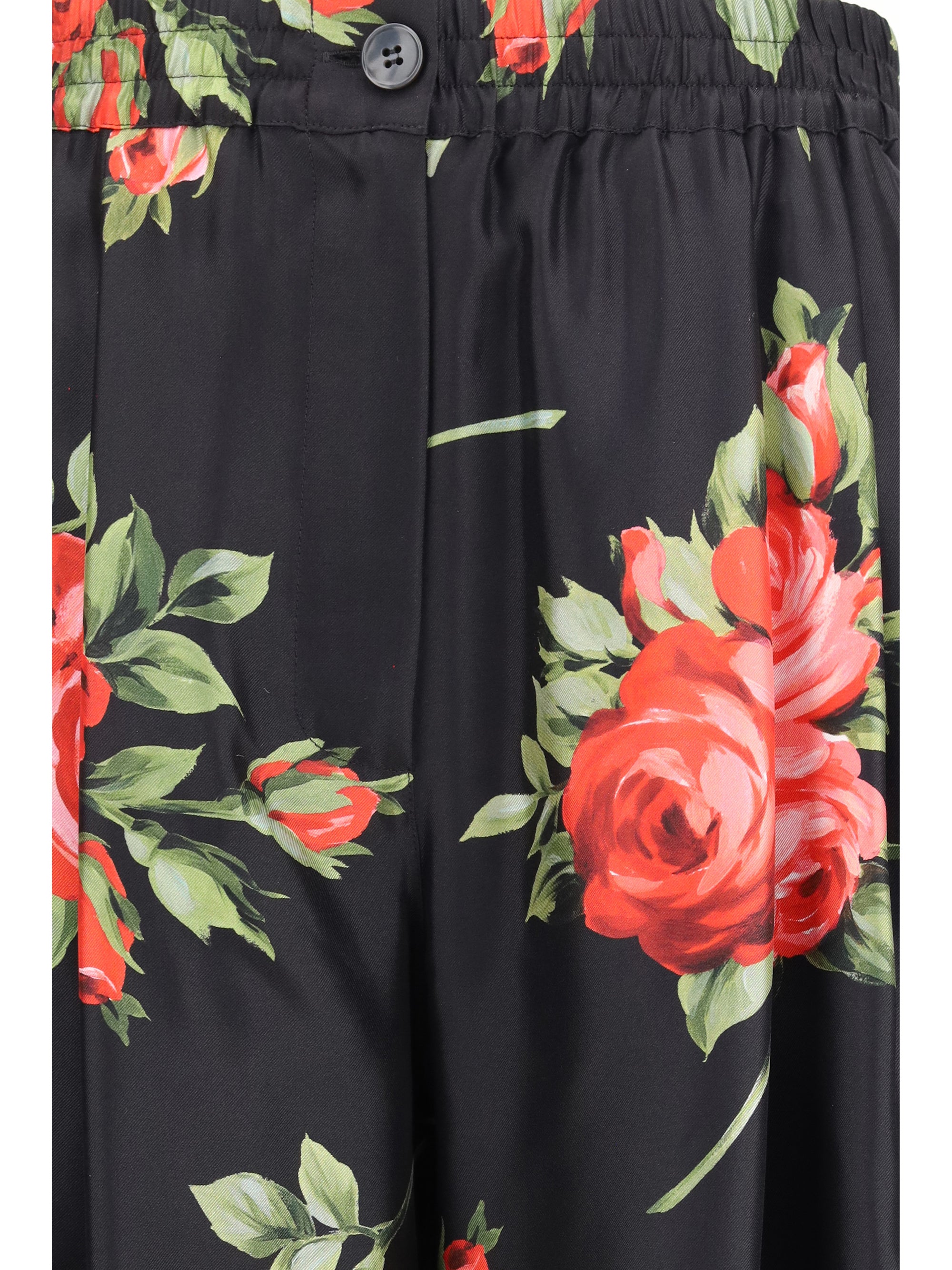 wide-leg pants with a rose bouquet print