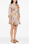 acension plunge floral print linen mini dress