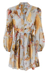 acension plunge floral print linen mini dress