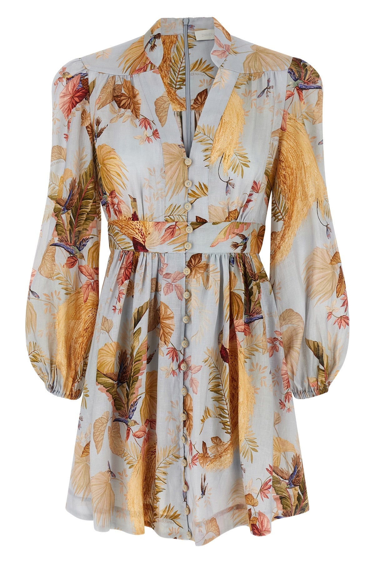 acension plunge floral print linen mini dress