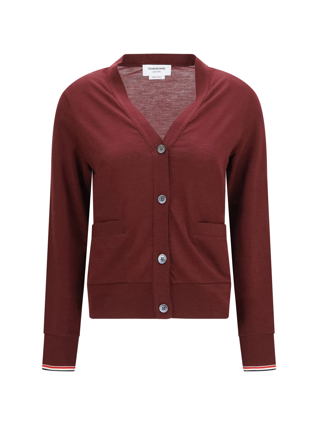 THOM BROWNE 38 v-neck merino wool cardigan