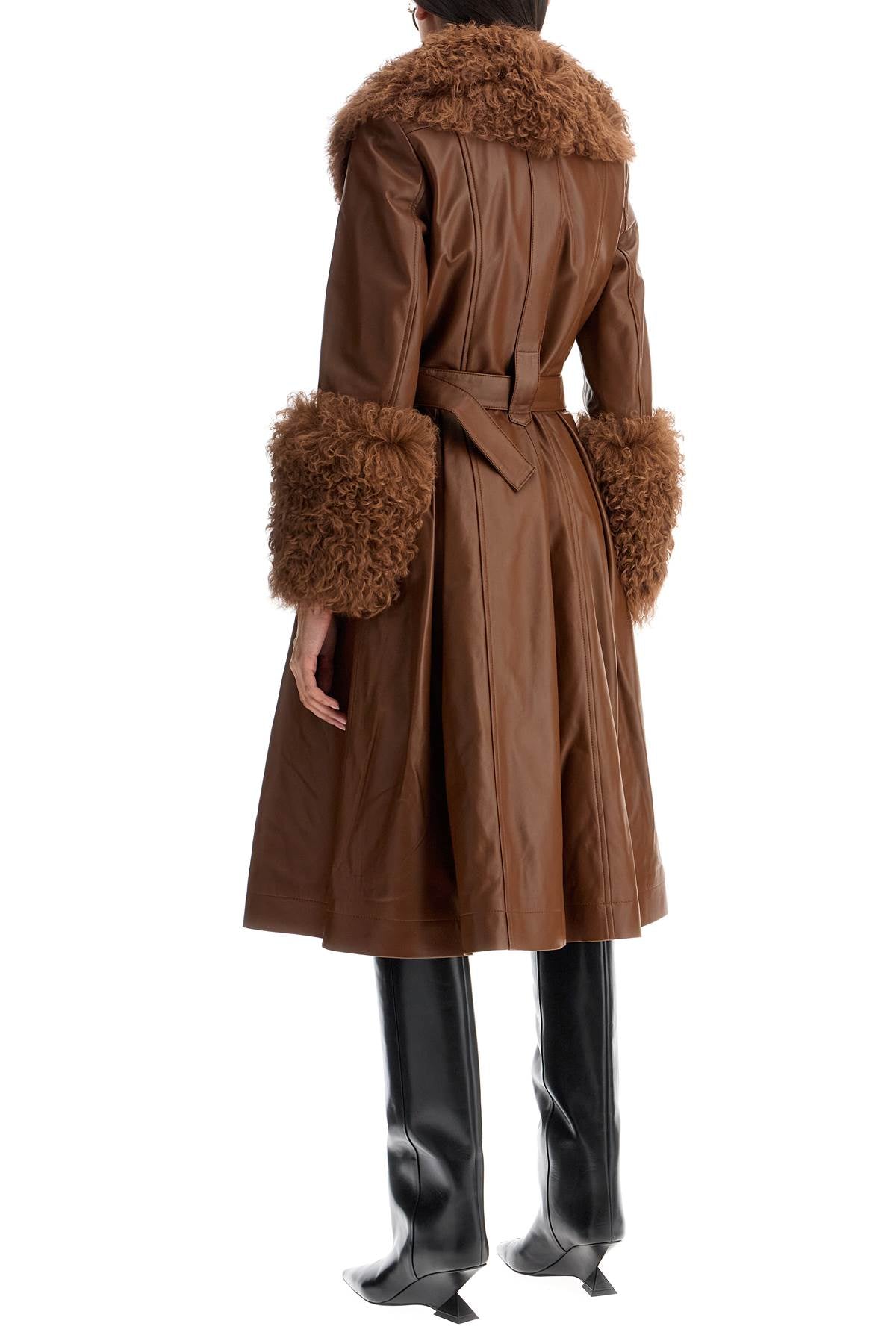 long foxy leather and shearling coat