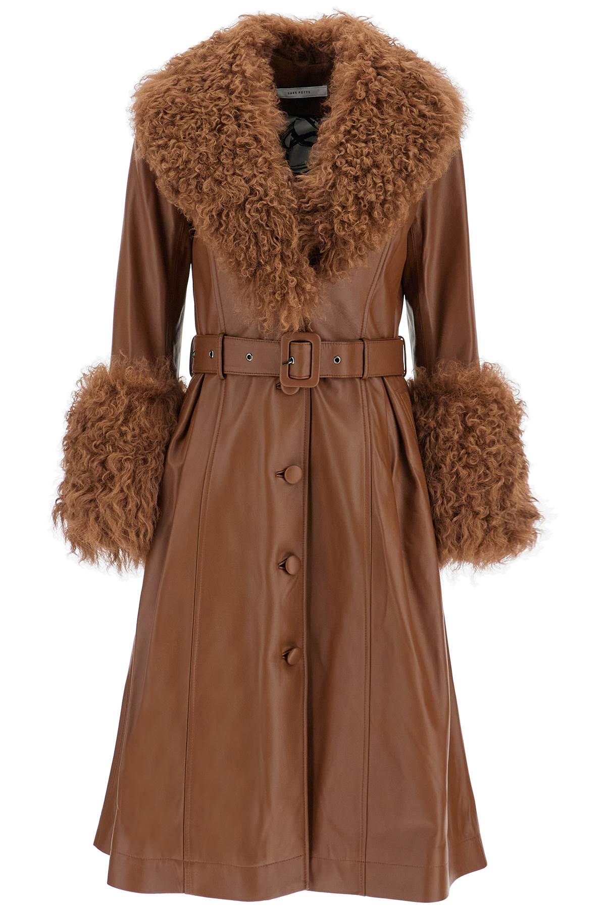 long foxy leather and shearling coat