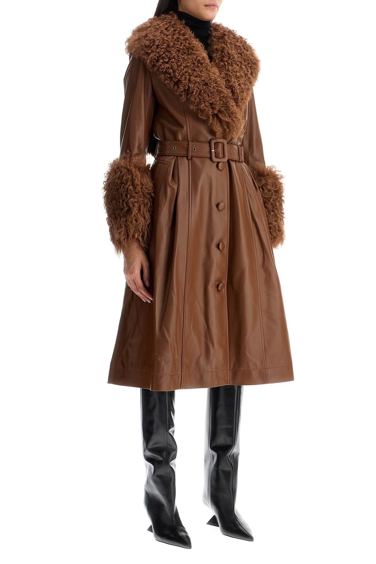 long foxy leather and shearling coat