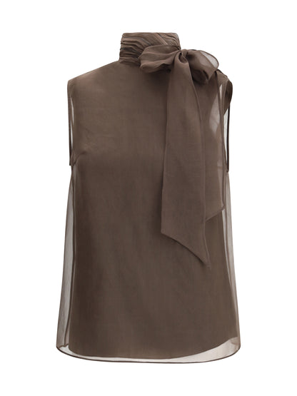 BRUNELLO CUCINELLI L crispy silk top with lavallière