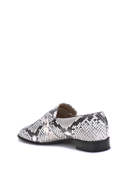 FERRAGAMO 5.5 python print leather loafers
