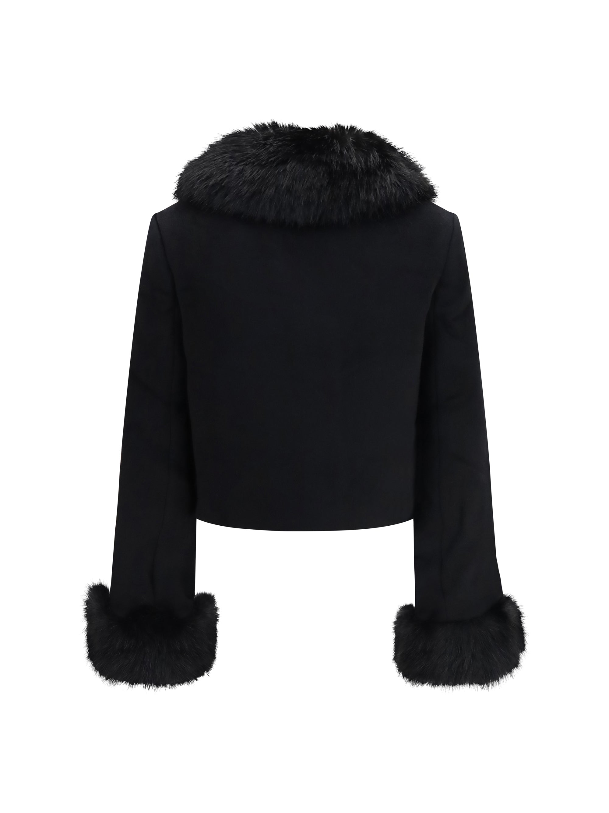wool-blend jacket with faux fur cuffs