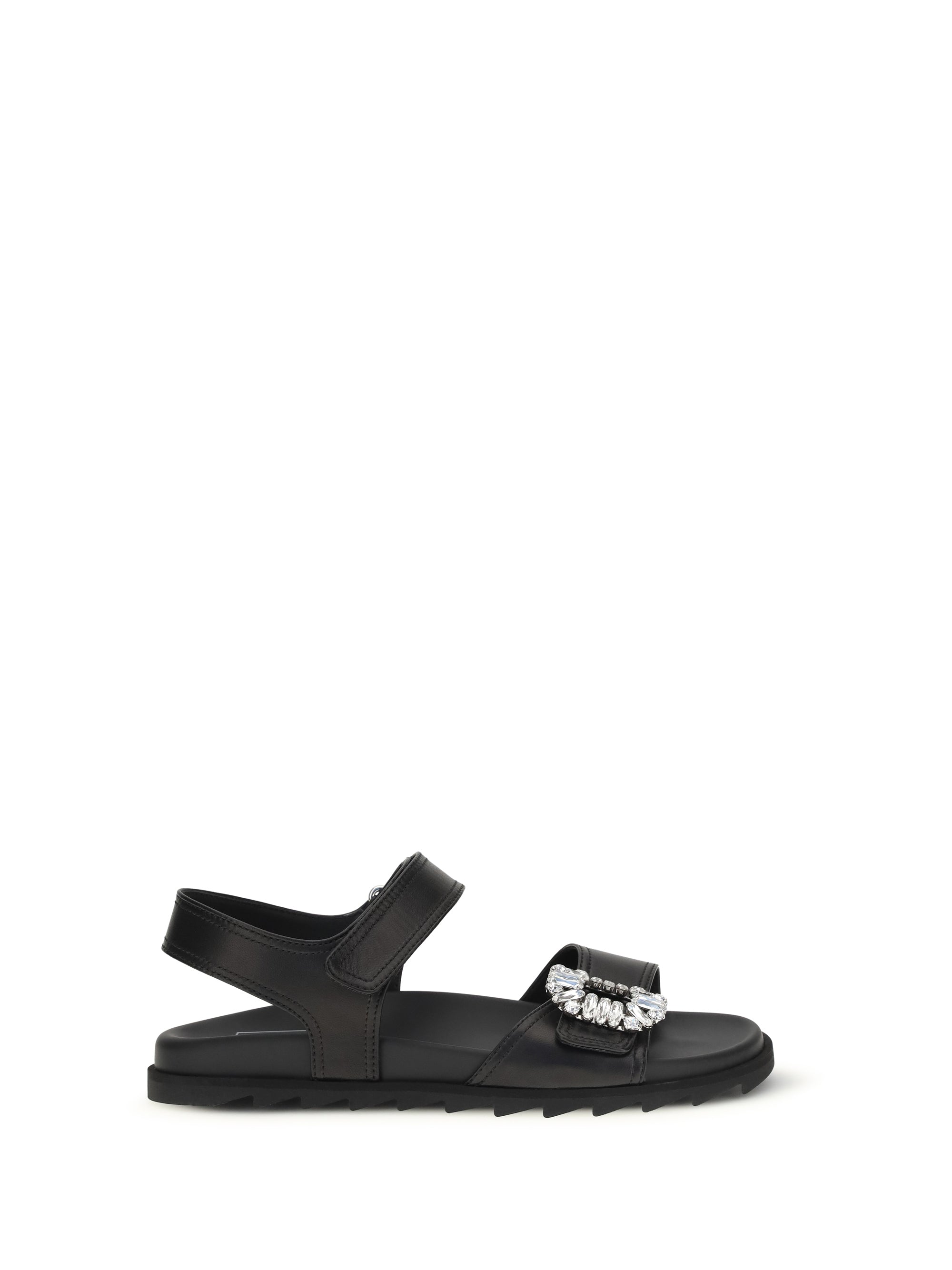 leather sandals with crystal buckle
