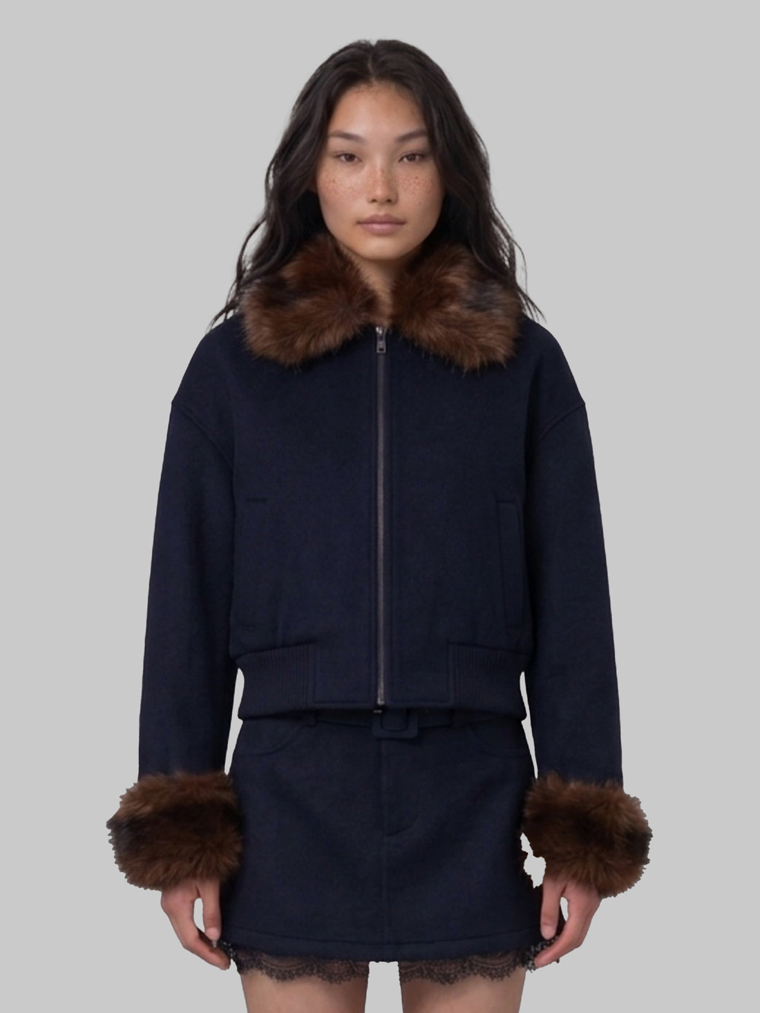 SELF PORTRAIT 10 short coat with fur inserts