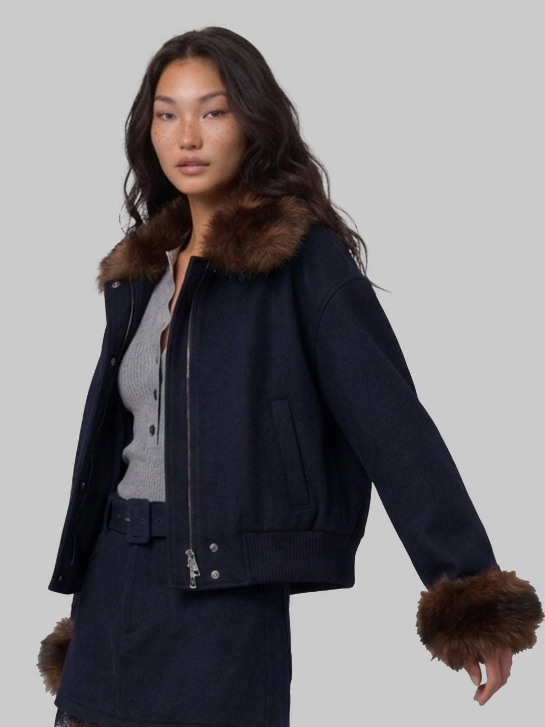 SELF PORTRAIT 10 short coat with fur inserts