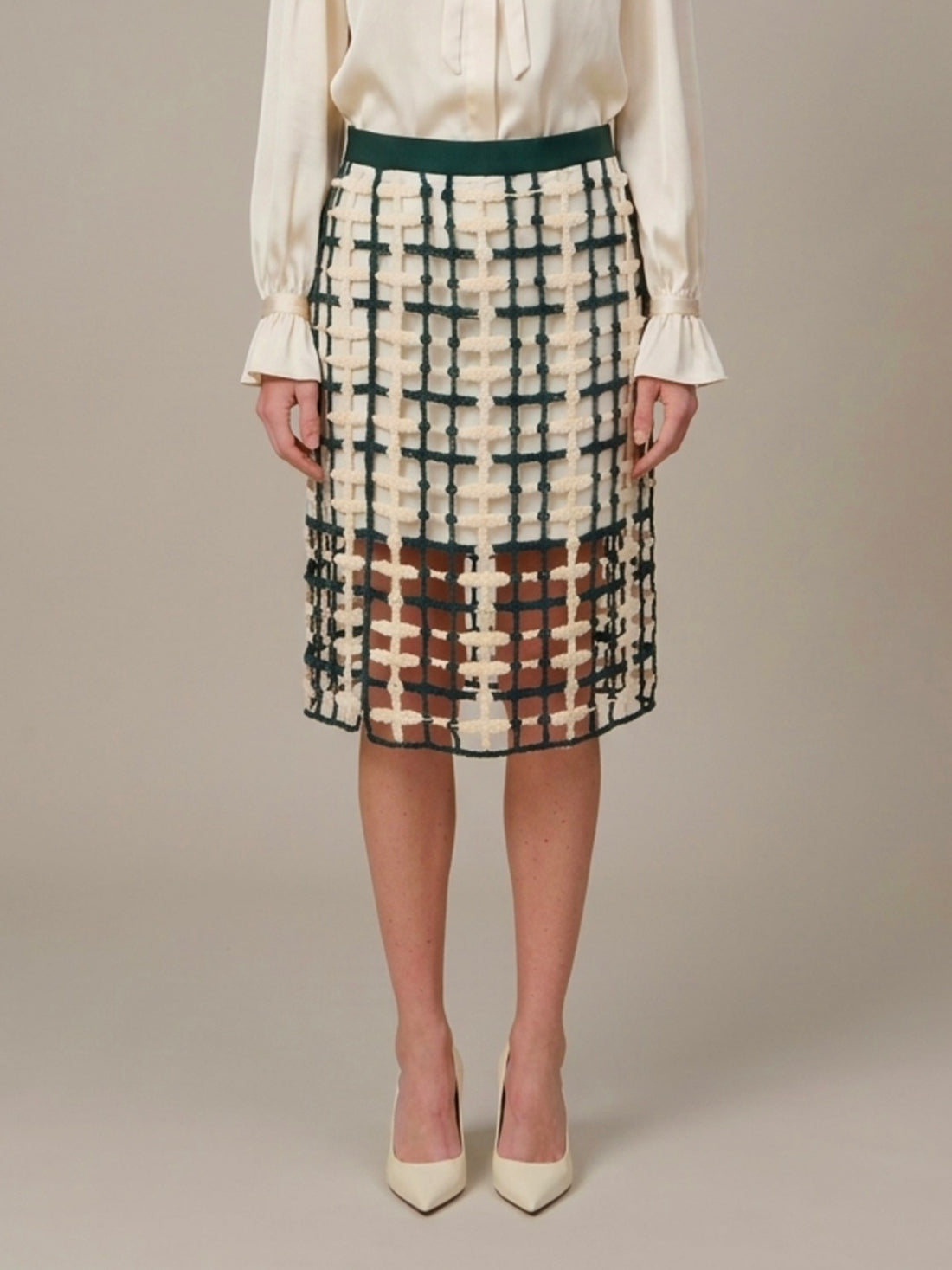 SUTTON NEW YORK 40 green mesh midi skirt