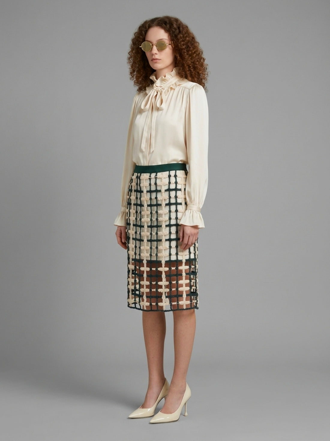 SUTTON NEW YORK 40 green mesh midi skirt
