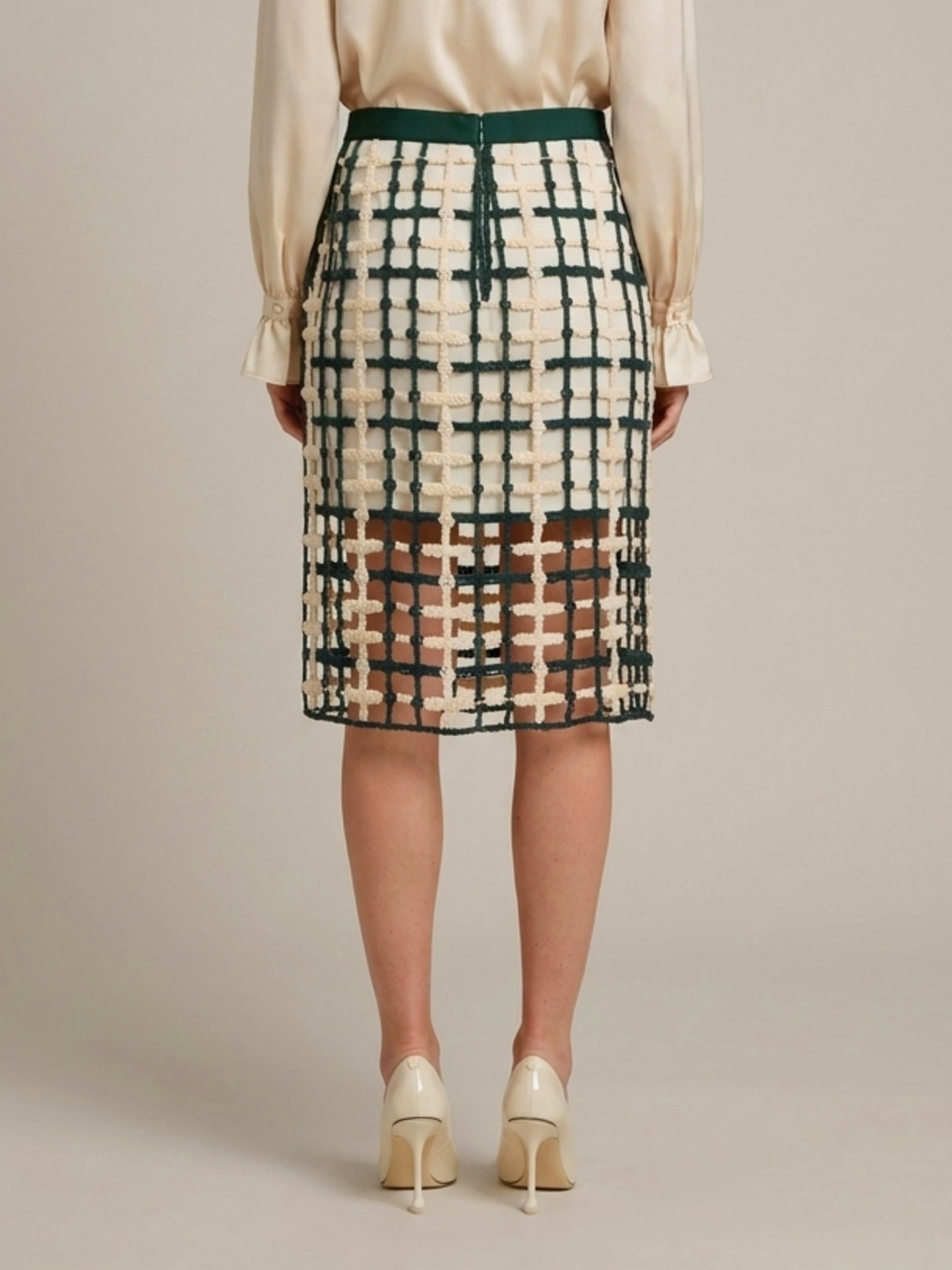 green mesh midi skirt