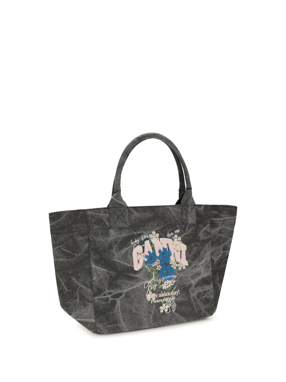 GANNI OS medium trapeze flower-print shopping bag