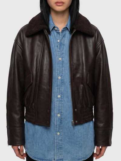 dark brown leather iolaila lane bomber jacket