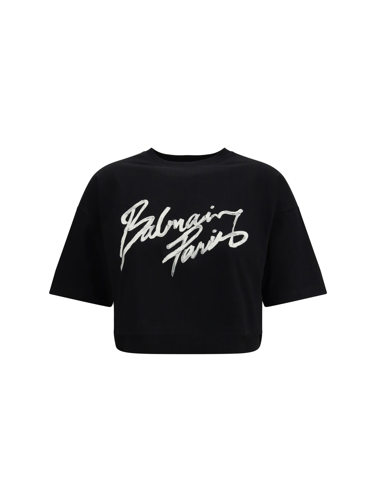 BALMAIN M brush print boxy cropped t-shirt 