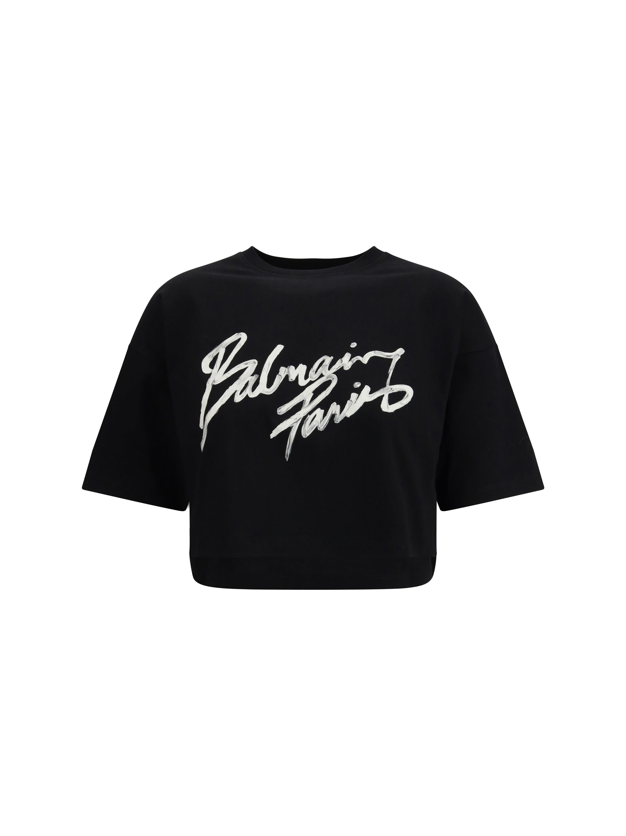 BALMAIN M brush print boxy cropped t-shirt 