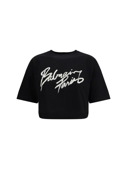 BALMAIN M brush print boxy cropped t-shirt 