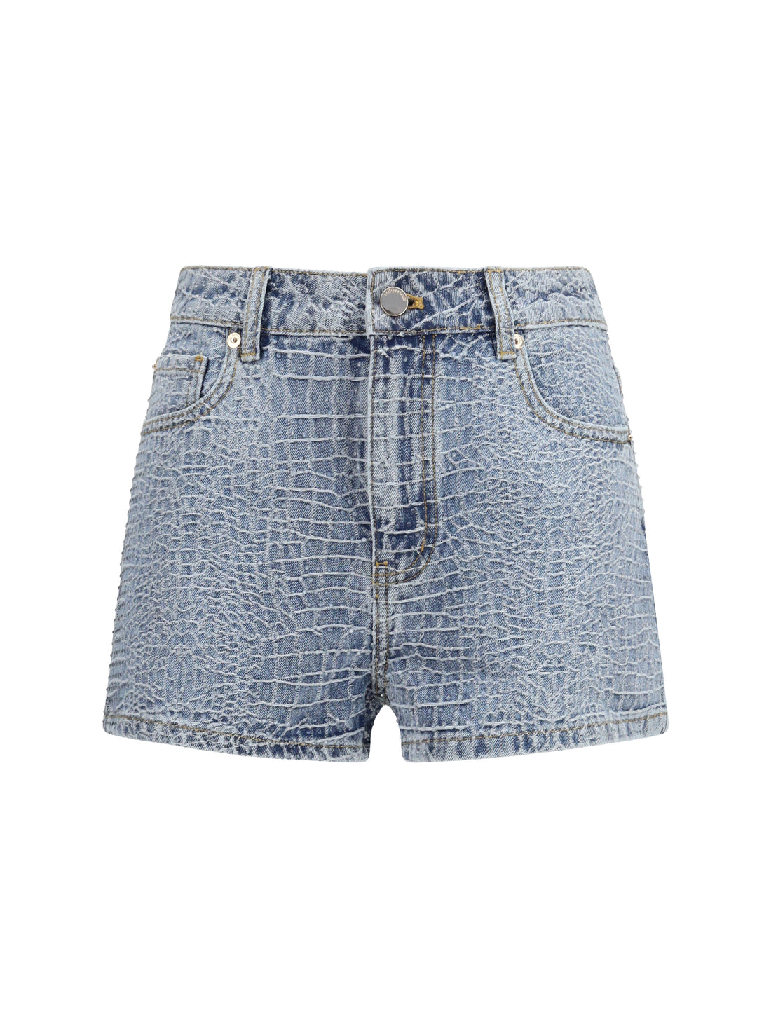 SELF-PORTRAIT 25 denim shorts with croc effect and rhinestones 