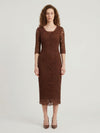 brown lace midi sheath dress