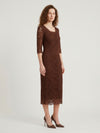 brown lace midi sheath dress