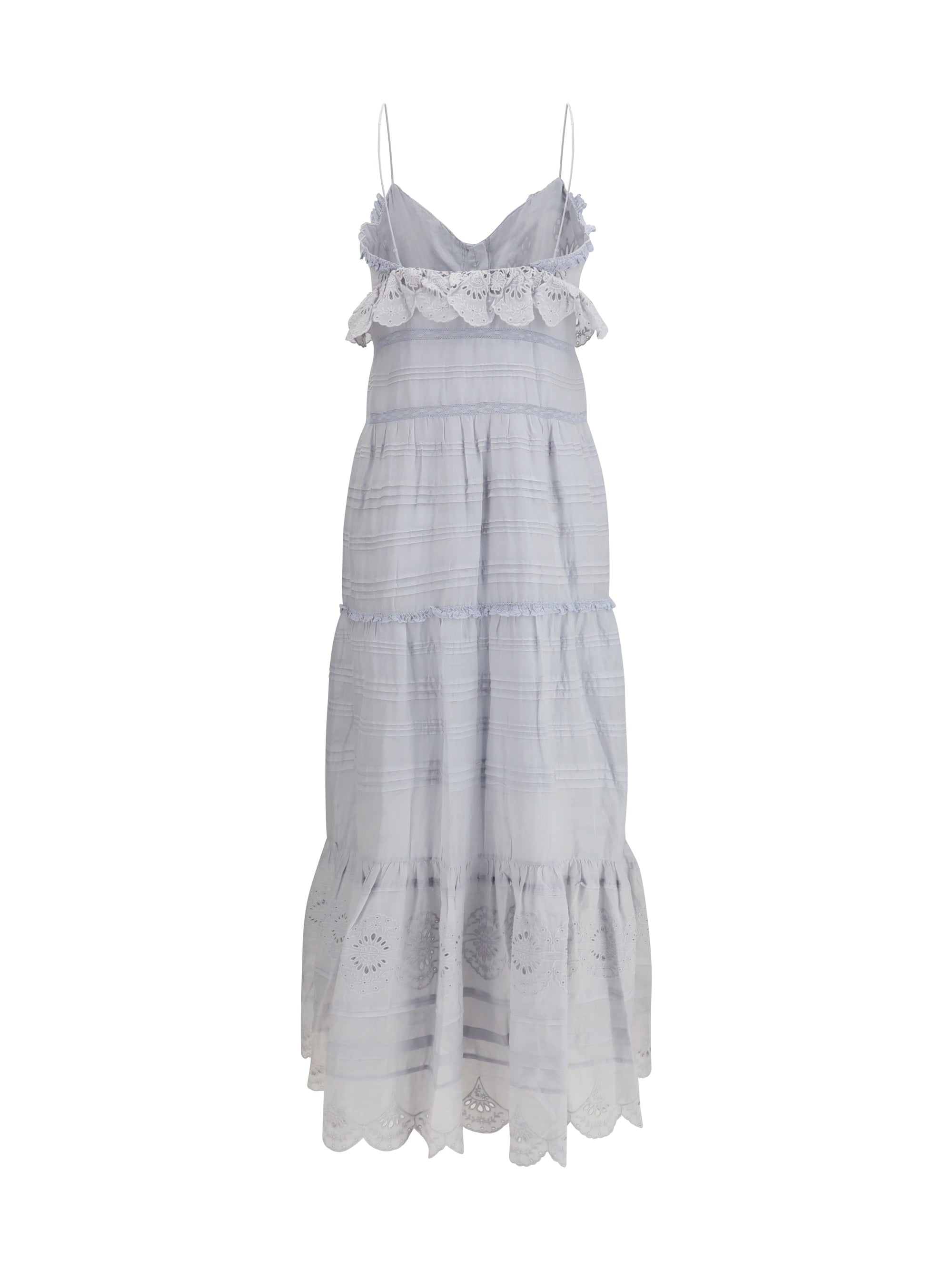paule long ruffled dress
