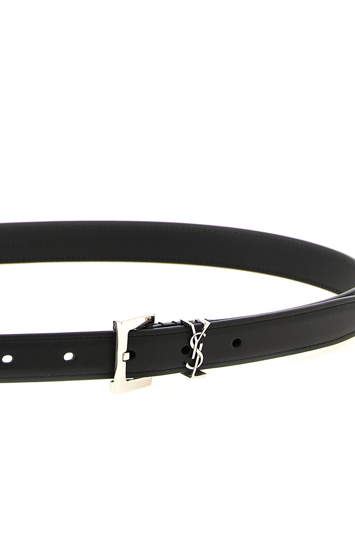 the saint laurent cassandre thin belt in fine smooth calf leather defines the si