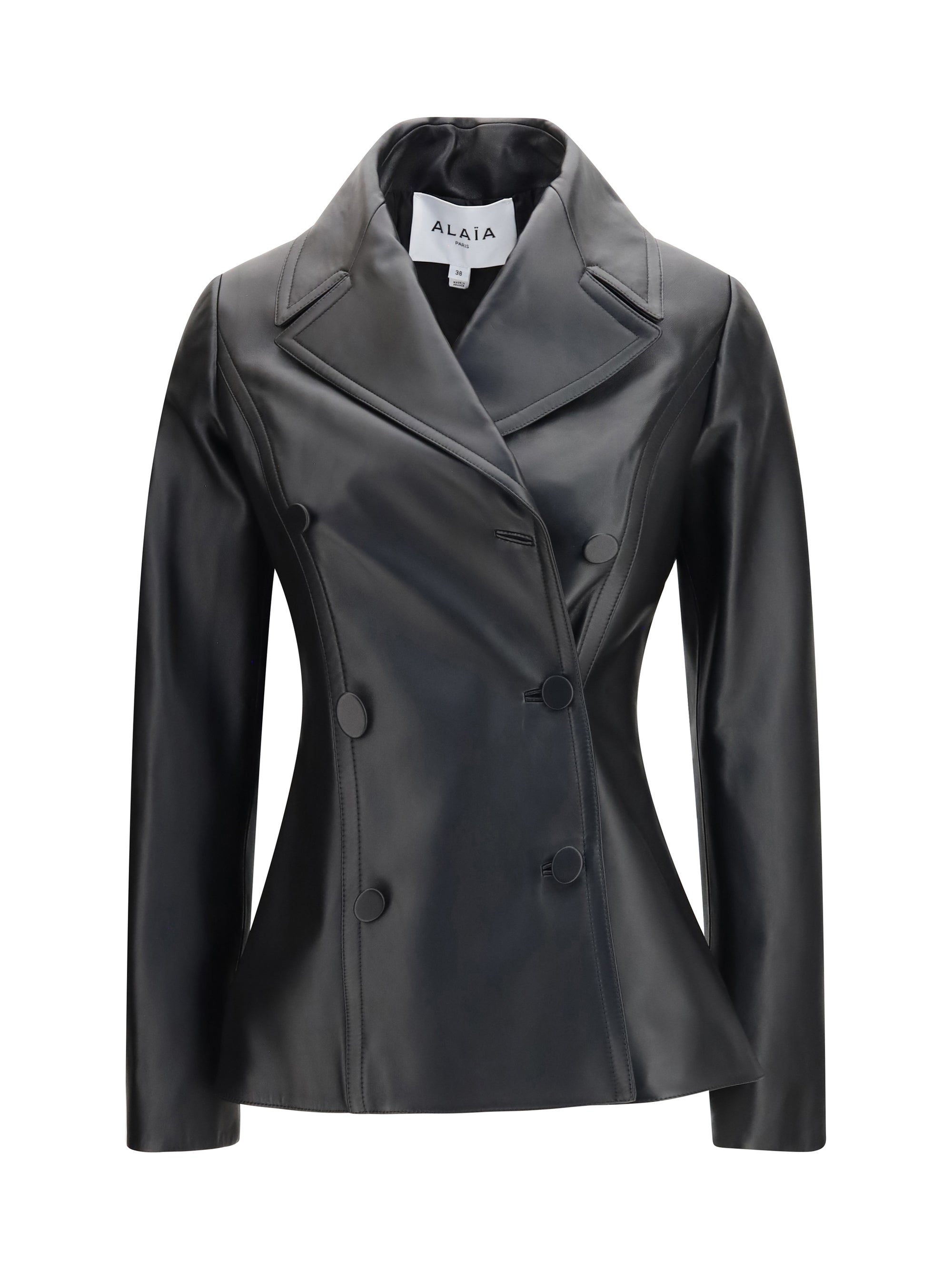 fitted leather caban coat