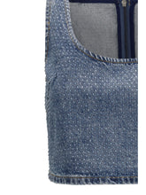 SELF-PORTRAIT 6 rhinestone denim crop top