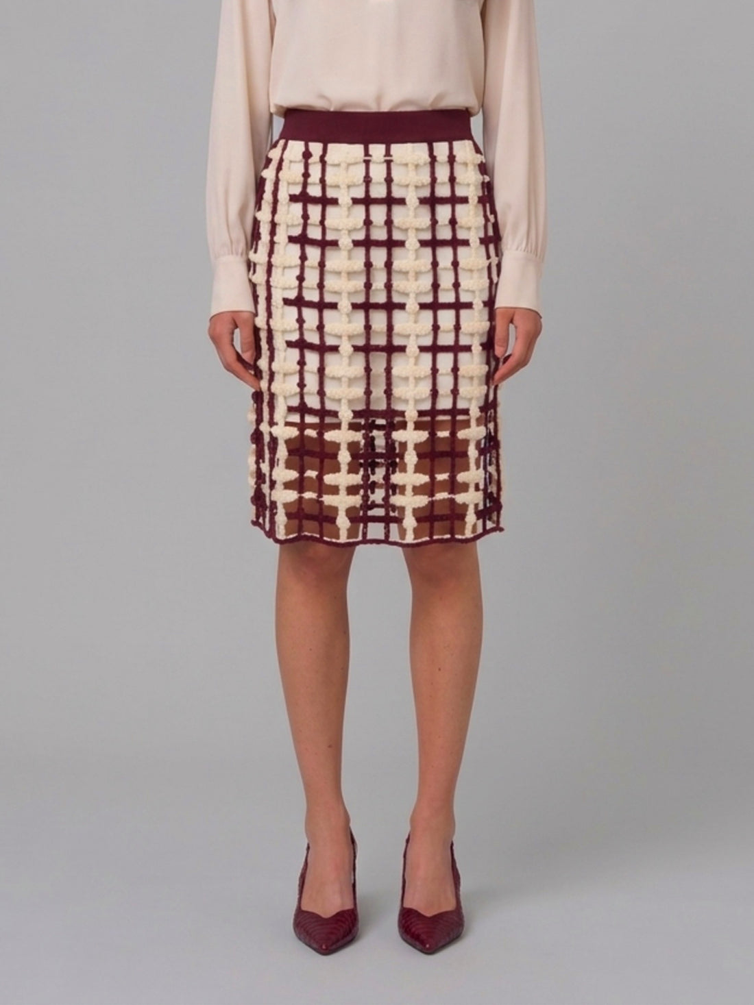 SUTTON NEW YORK 40 burgundy mesh midi skirt