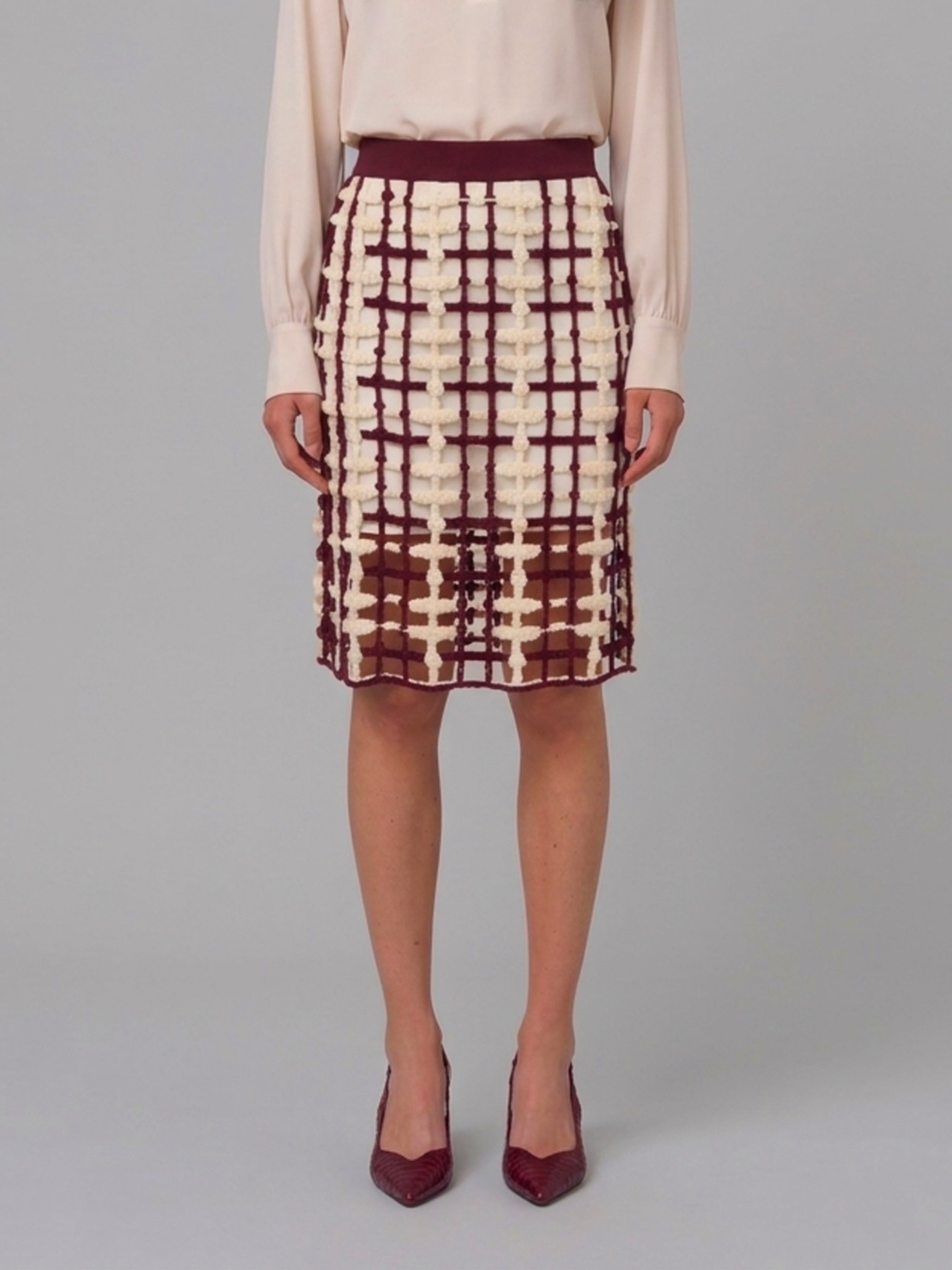 burgundy mesh midi skirt