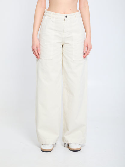 MONCLER 38 cotton pants with leather logo.