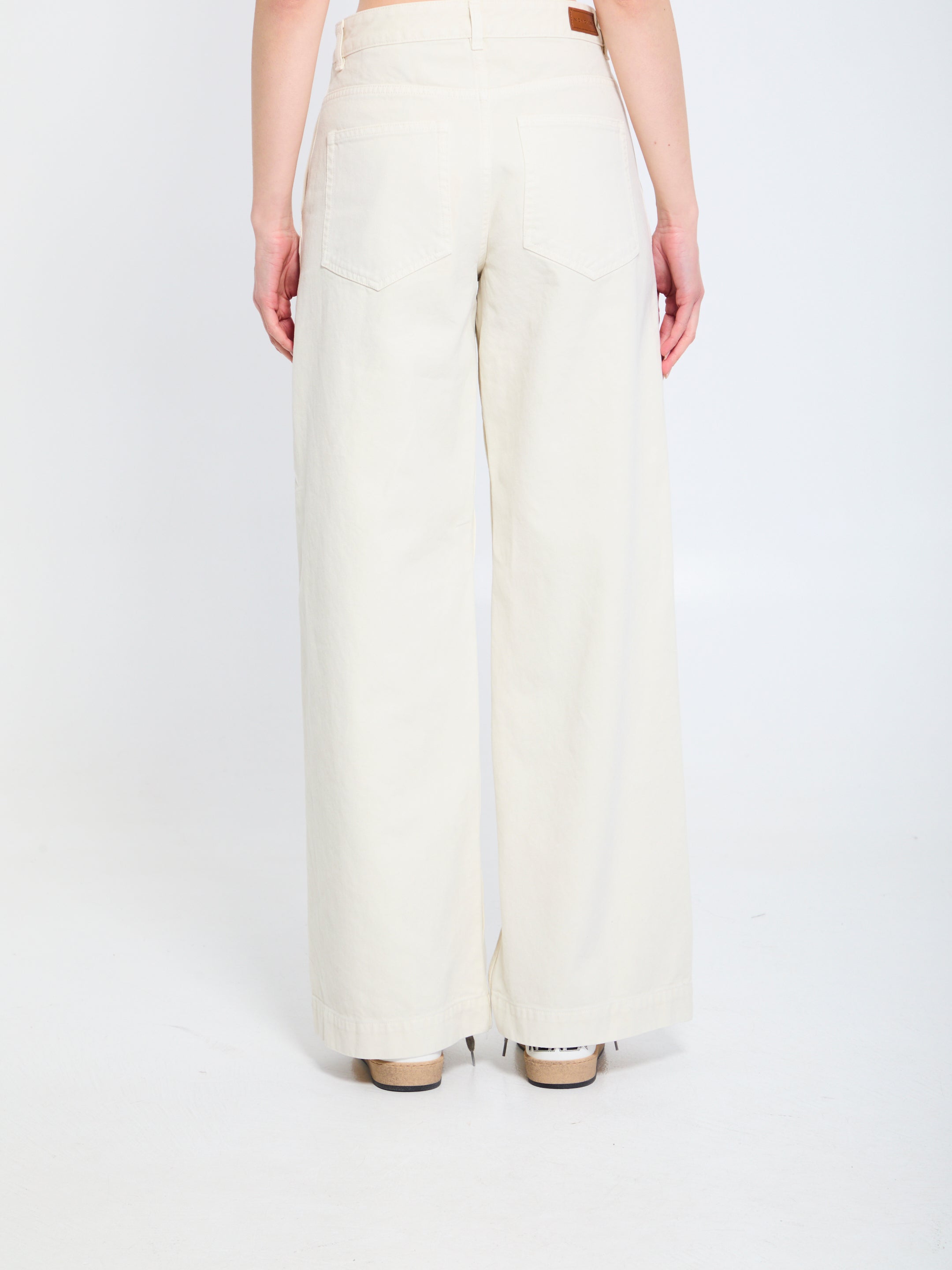 MONCLER 38 cotton pants with leather logo.